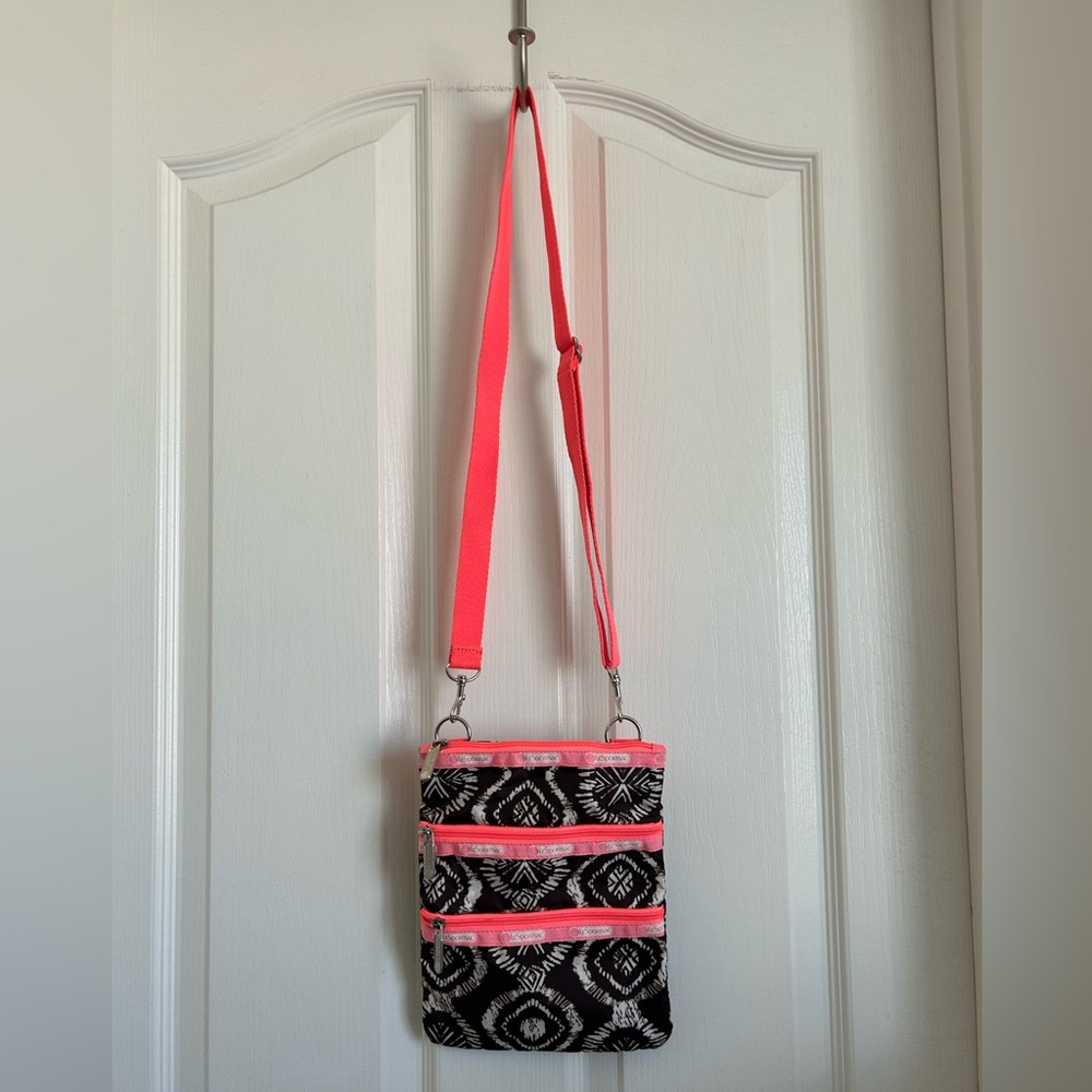 LeSportsac Brown & Neon Pink Patterned Crossbody Bag
